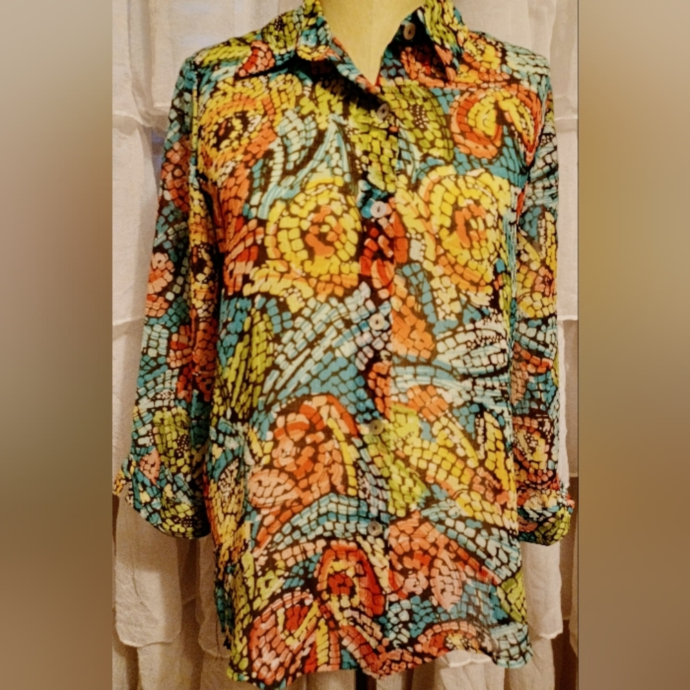 Alfred Dunner size 8 button up top/blouse mosaic women's